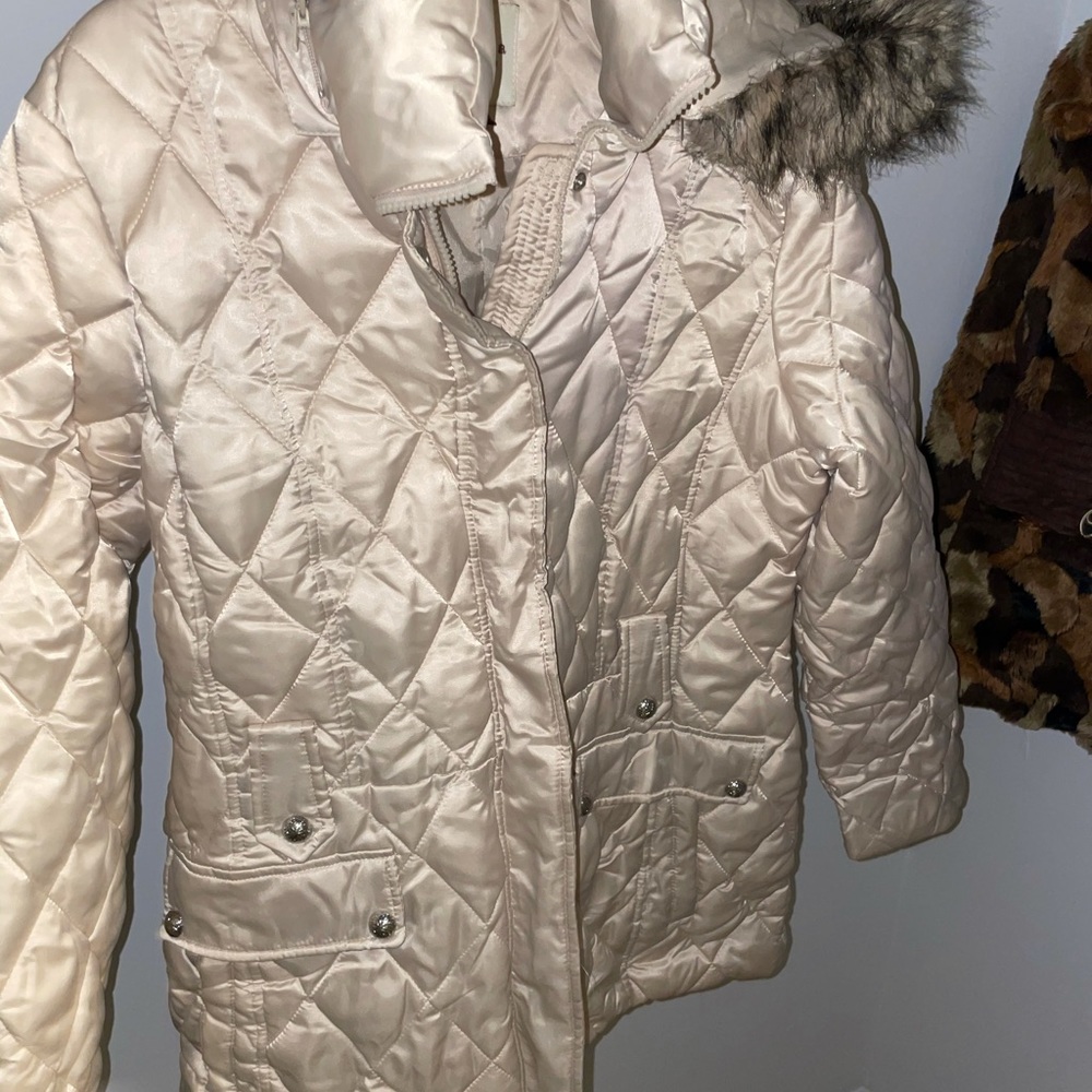 Sonoma  Women's Beige Puffy Hooded  Winter Coat  Life + Style Size Large